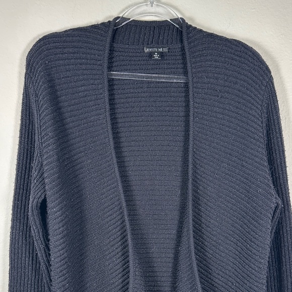 Lafayette 148 New York Ribbed Wool Blend Open Front Cardigan Women’s M Black - Picture 4 of 6